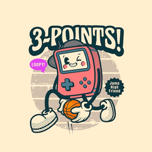 Gameboy Basket Mascot Logo Vintage and Retro