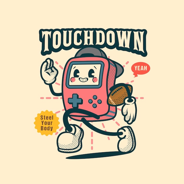 Gameboy Rugby Mascot Logo Vintage and Retro