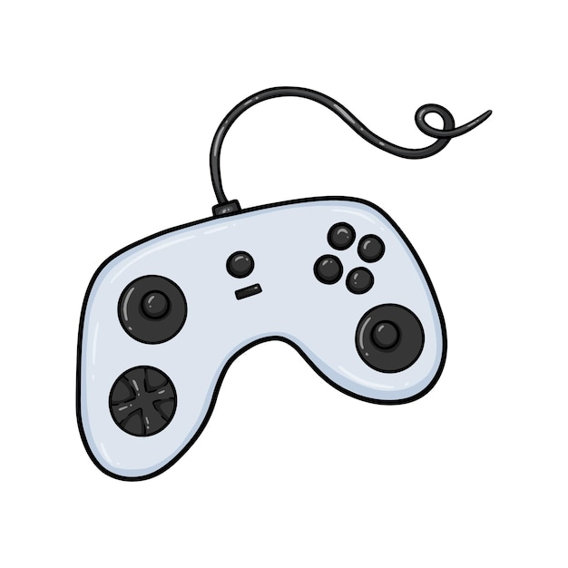 Gamepad for playing console or computer with wire virtual world doodle linear cartoon coloring