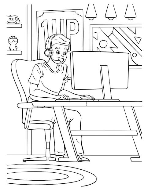 Gamer Coloring Page for Kids