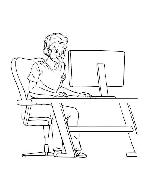 Gamer Isolated Coloring Page for Kids