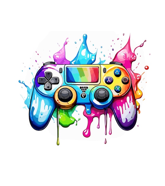 gamer joypad console controller gamepad watercolor splash vector illustration tshirt wallpaper