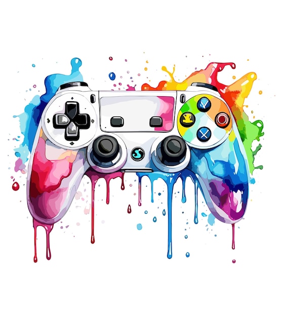 gamer joypad console controller gamepad watercolor splash vector illustration tshirt wallpaper