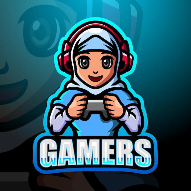 Gamer muslim girl mascot esport illustration