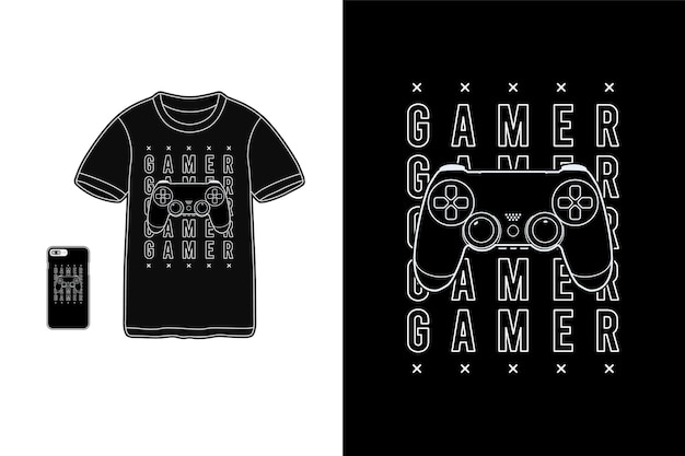 Gamer,t-shirt merchandise siluet mockup typography