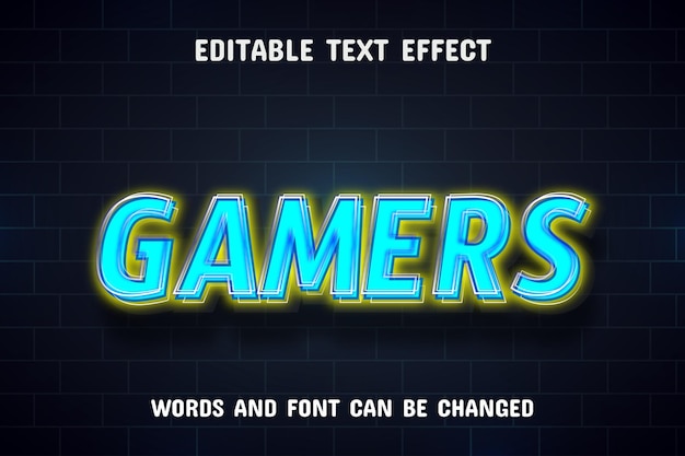 Gamers blue neon text effect