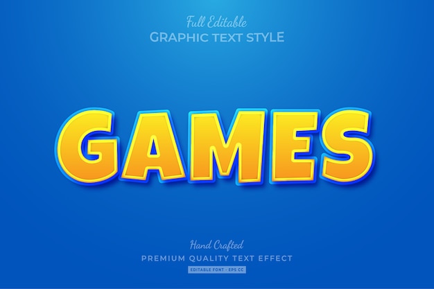 Games Cartoon Yellow Blue Editable Text Effect