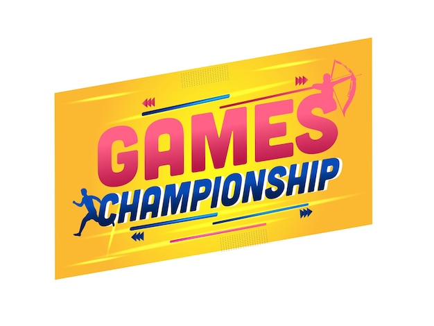 Games Championship Concept With Silhouette Athletics On Yellow And White Background.