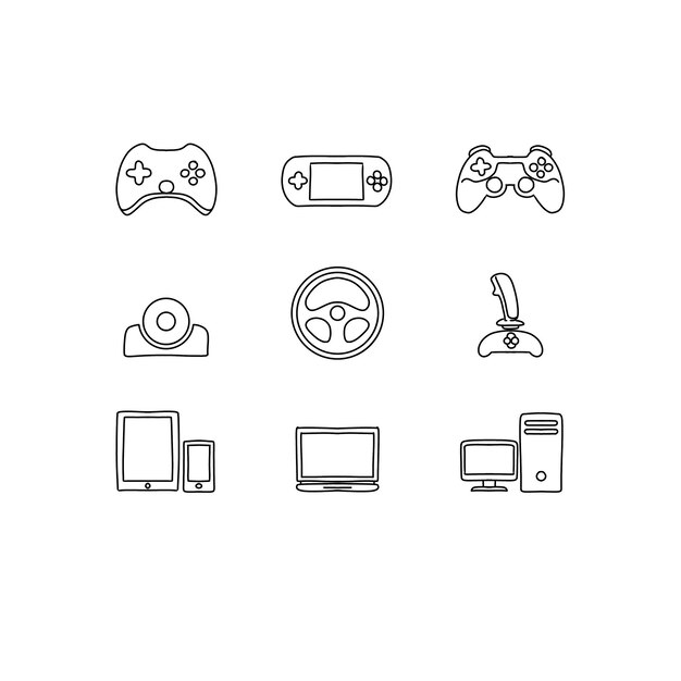 games hand drawn doodle illustrations vector set