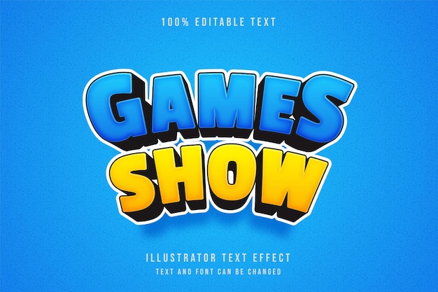 Games show,3d editable text effect blue gradation yellow comic effect