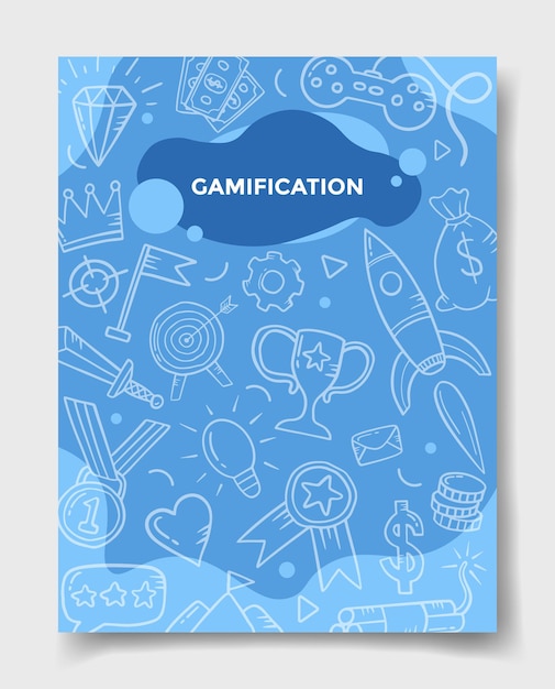 Gamification life technology concept with doodle style for template of banners, flyer, books, and magazine cover