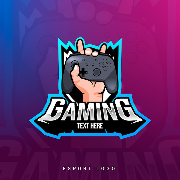 Gaming mascot hand holding joystick esport logo design