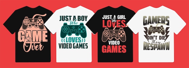 Gaming typography t shirt design with joystick control vector graphics