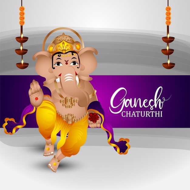 Ganesh chaturthi celebration card with creative character