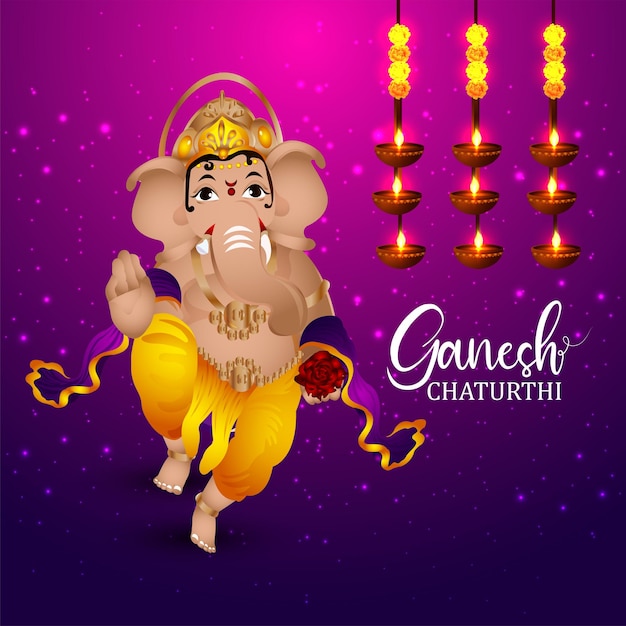 Ganesh chaturthi celebration card with creative character