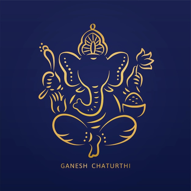 Ganesh chaturthi design with golden line style Ganesha on blue