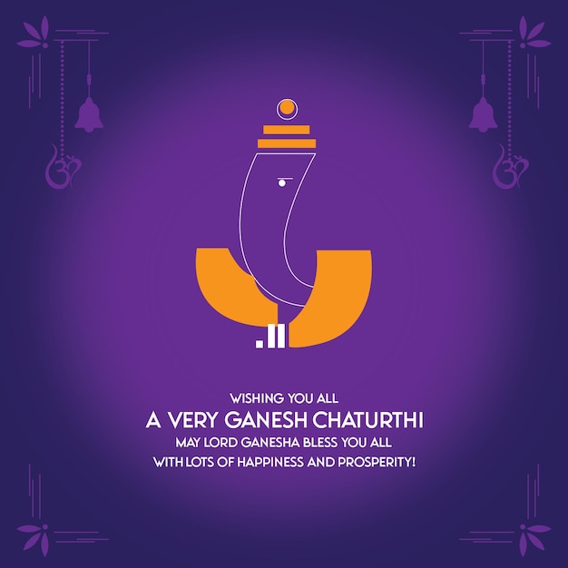 Ganesh Chaturthi wishes card - purple background vector template - hindi calligraphy