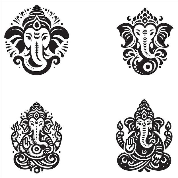 Ganesha Black and White Lineart Wedding Card Clipart For Ganesha chaturthi vector illustration Free