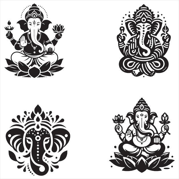 Ganesha Black and White Lineart Wedding Card Clipart For Ganesha chaturthi vector illustration Free