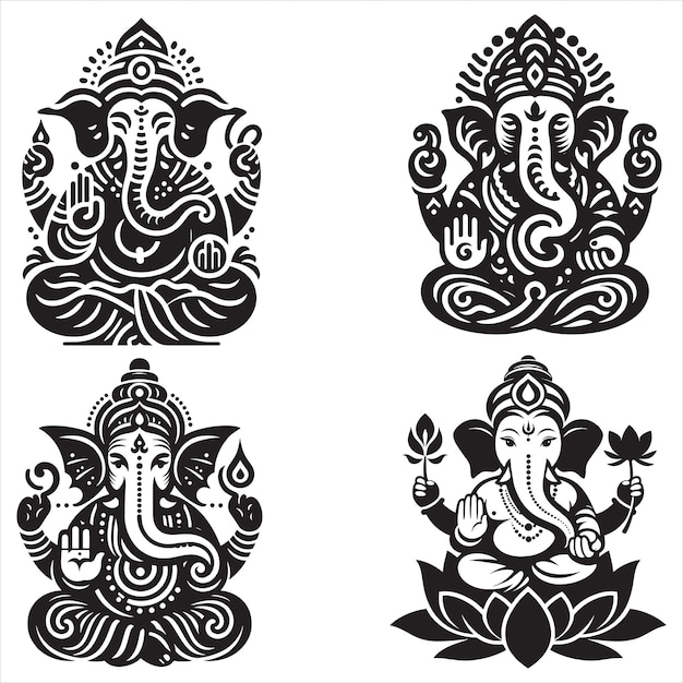 Ganesha Black and White Lineart Wedding Card Clipart For Ganesha chaturthi vector illustration Free