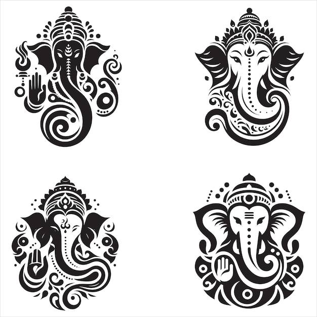 Ganesha Black and White Lineart Wedding Card Clipart For Ganesha chaturthi vector illustration Free