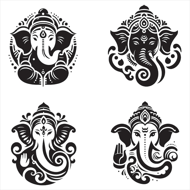 Ganesha Black and White Lineart Wedding Card Clipart For Ganesha chaturthi vector illustration Free