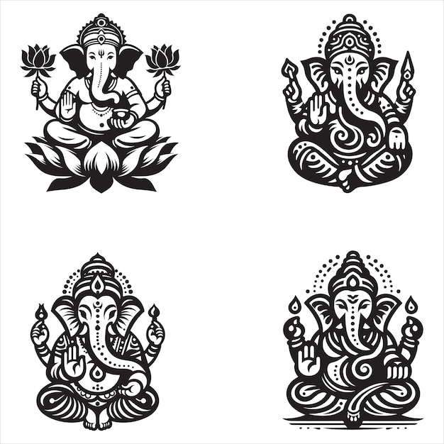 Ganesha Black and White Lineart Wedding Card Clipart For Ganesha chaturthi vector illustration Free