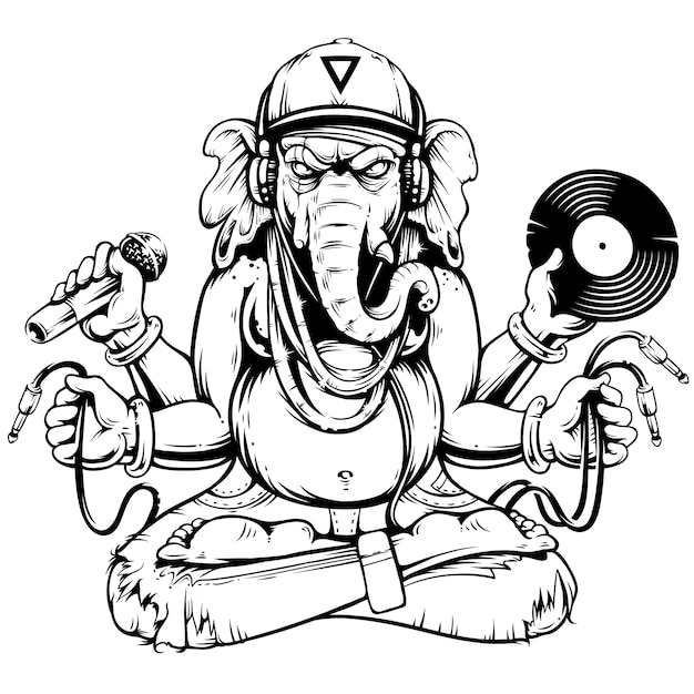 Ganesha with Musical Attributes  illustration