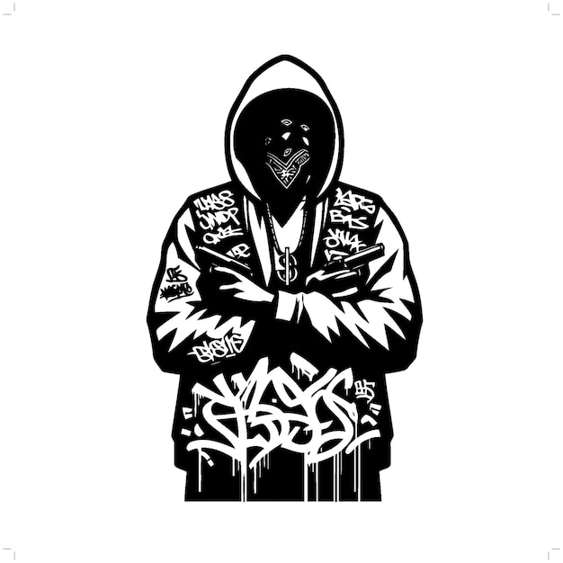 gangster thug silhouette people in graffiti tag hip hop street art typography illustration