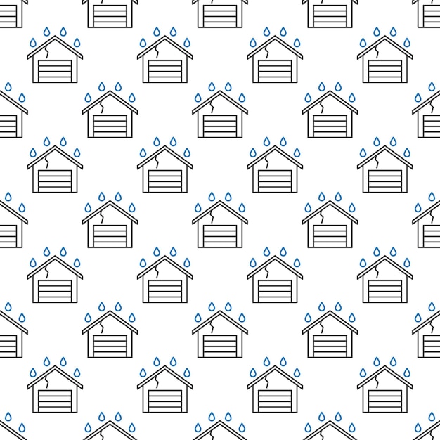 Garage Building Roof Leak vector outline seamless pattern