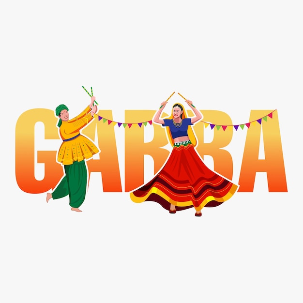 Garba night vector, couple playing garba, Happy Navratri