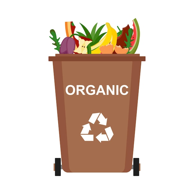 Garbage bin with organic waste, recycling garbage, vector illustration