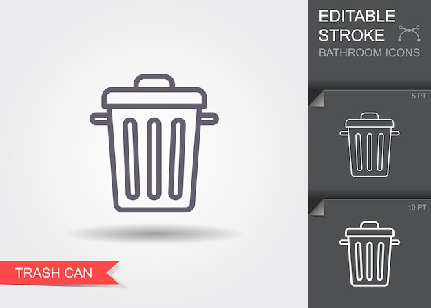 Garbage can Line icon with editable stroke with shadow