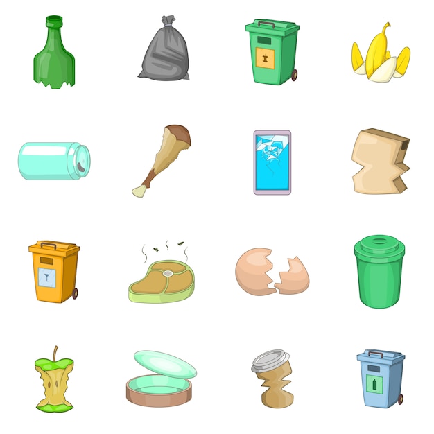 Garbage items icons set