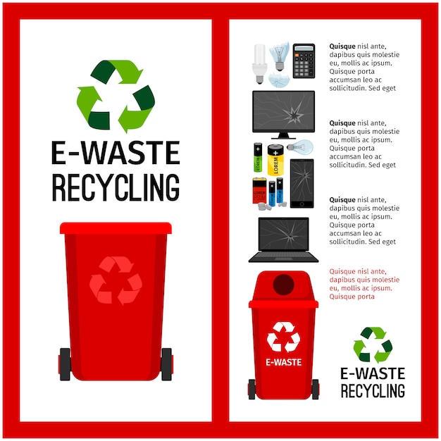 Garbage red container info with e-waste