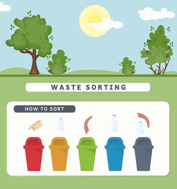 Garbage sorting set Containers for waste sorting.Environmental protection concept