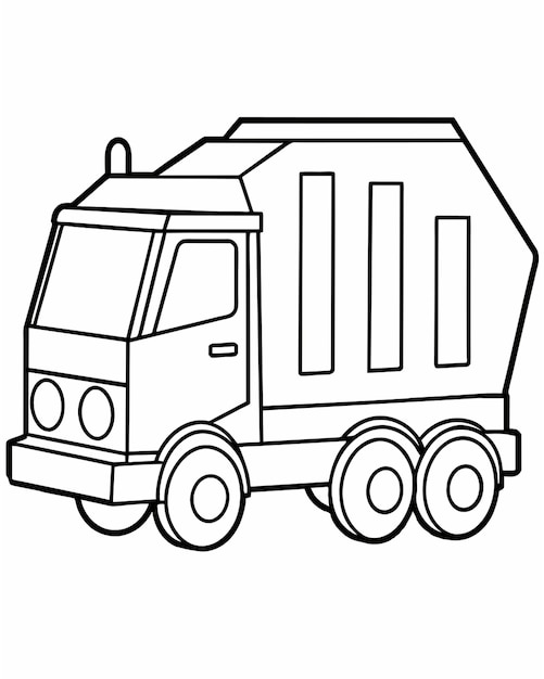 Vector garbage truck of coloring book kids with 68 vector illustration line art