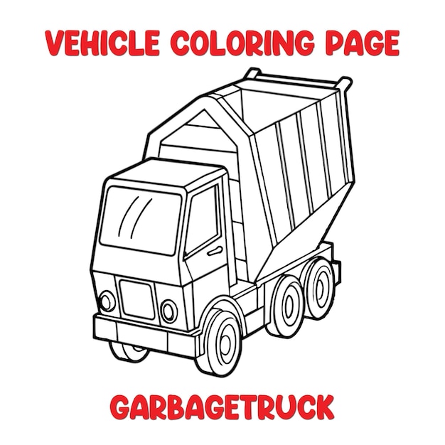 Vector garbagetruck vehicle coloring page colored illustration