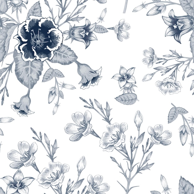 Garden Flowers Floral Seamless Pattern Design for Textiles Paper Wallpaper Vintage Vector