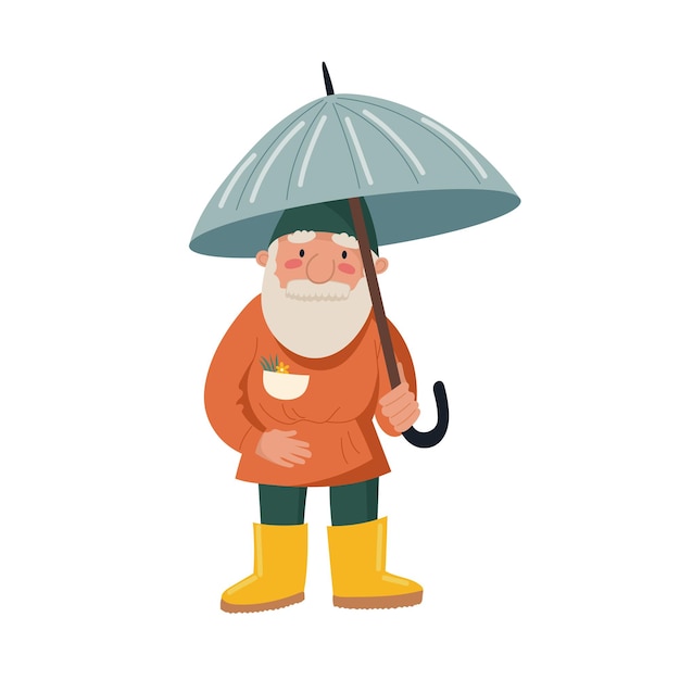 Garden gnome or dwarf with an umbrella