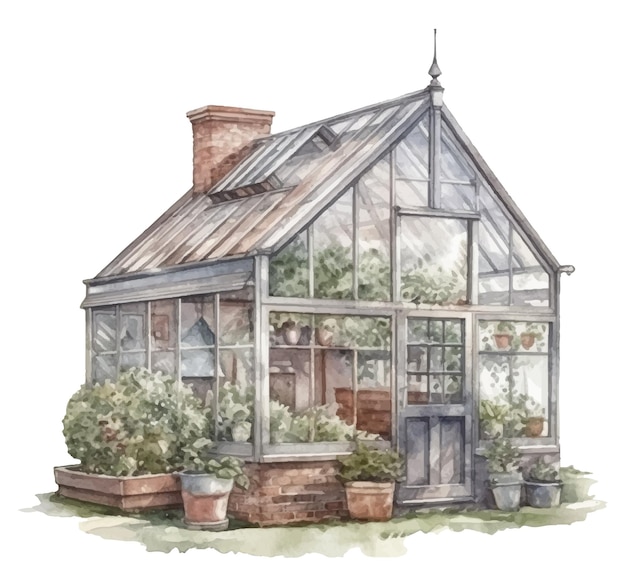 garden house cartoon watercolor illustration