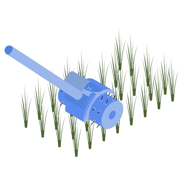 Vector garden mini power tiller isometric concept rotary or weeder in farm field vector icon design lawn