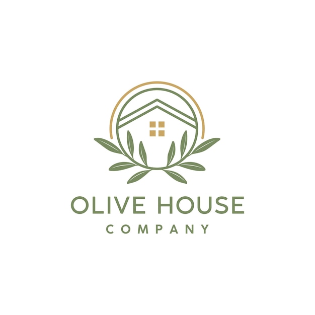 Garden Olive Leaf Plant with House for Fresh Home Real Estate Residential Mortgage Apartment Logo