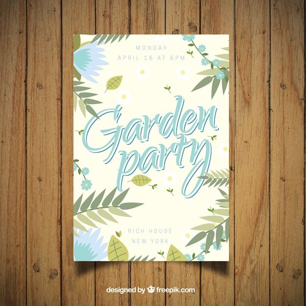 Garden party invitation with leaves in vintage style