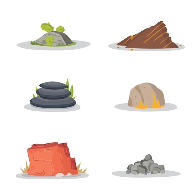 Vector garden rocks and stones single or piled for damage. illustration game art architecture design. boulder  set