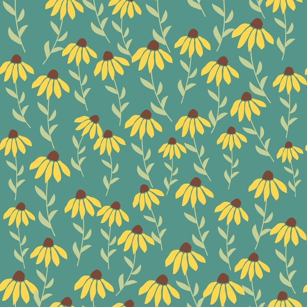 Garden rudbeckia flower seamless pattern Beautiful yellow flower in the meadow symbol of the sun