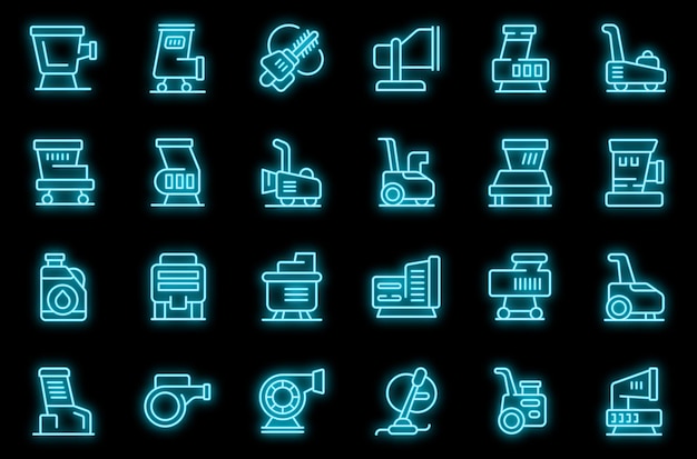 Garden shredder icons set vector neon