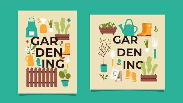 Vector garden tools banner set