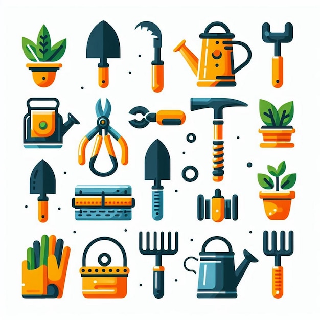 Vector garden tools icon set vector illustration