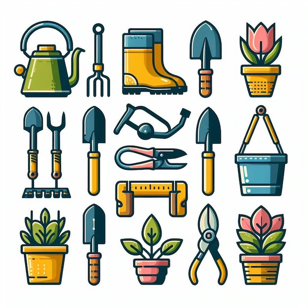 Vector garden tools icon set vector illustration